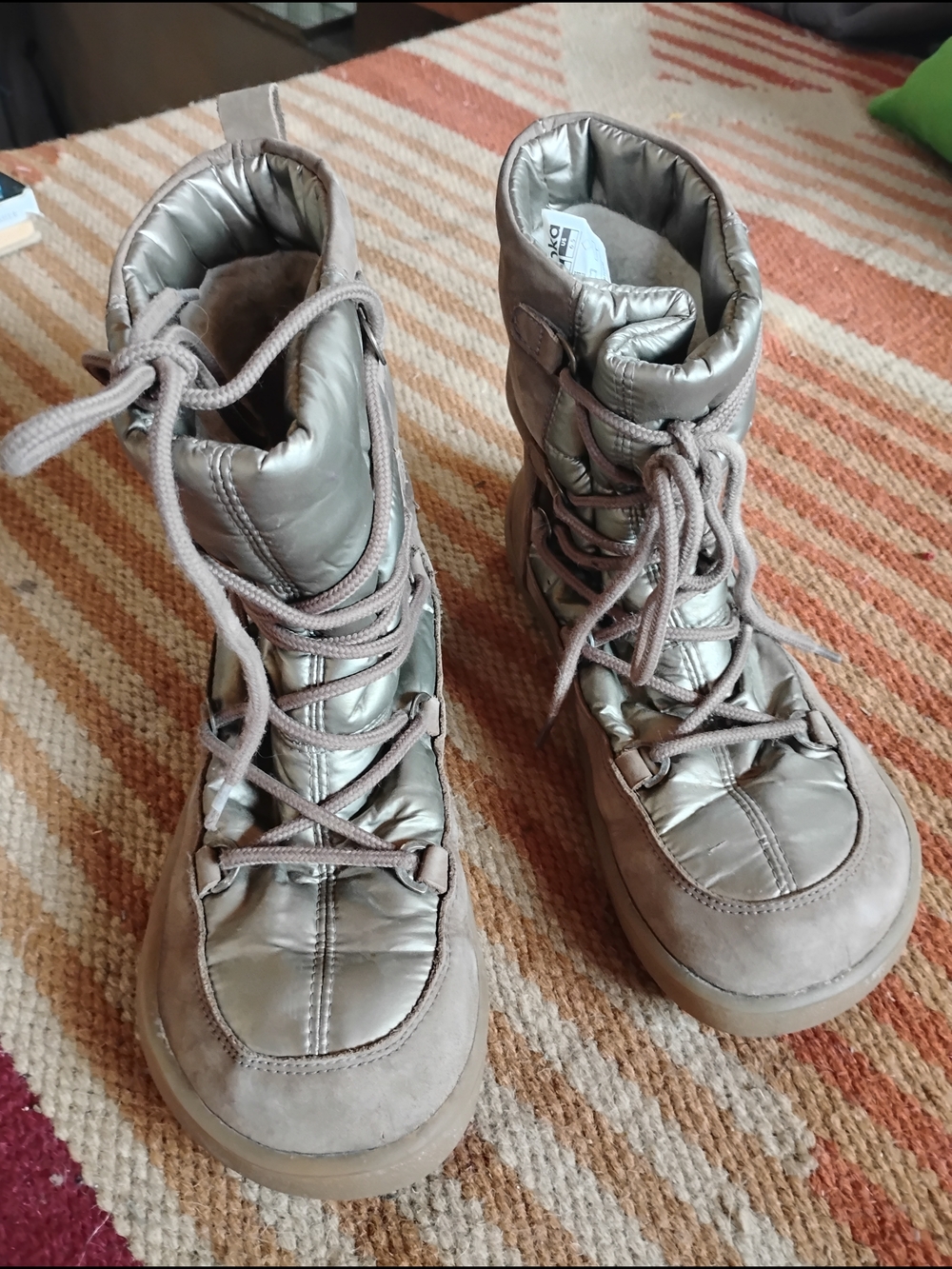 Kids Metallic Taupe Lace-Up Winter Boots